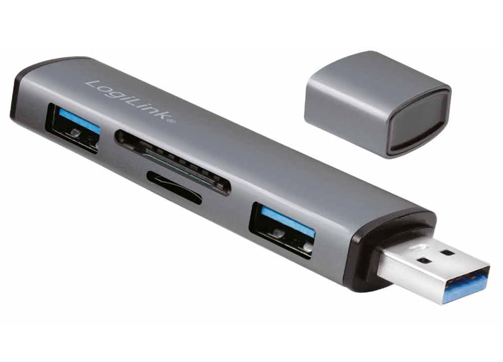 Hub USB3.2 Gen2 2 Porte USB A con Lettore di Schede Card Reader