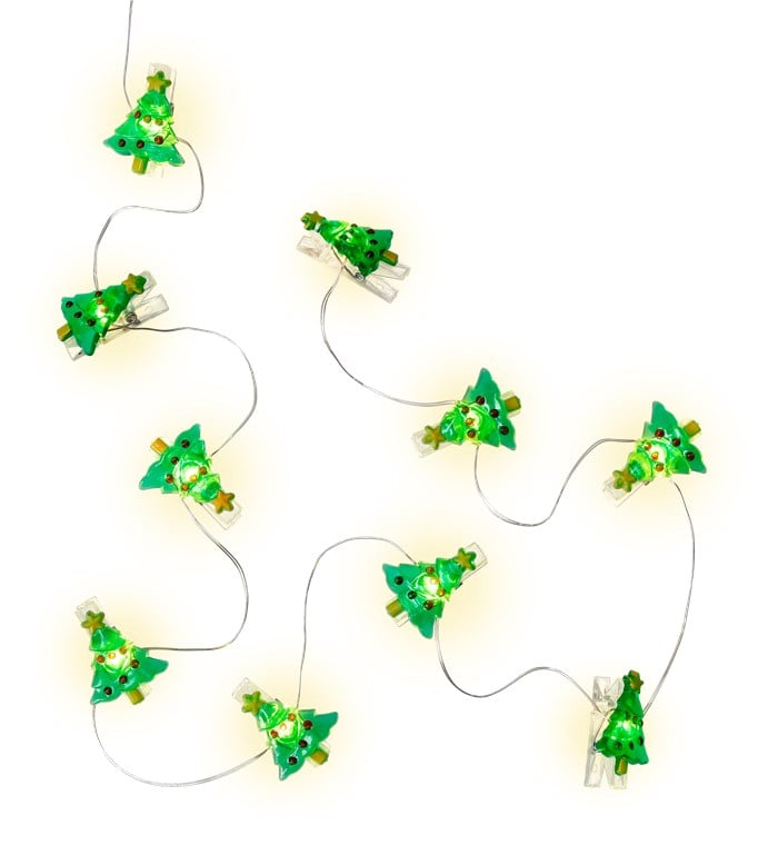 Stringa 10 LED con Clip Albero Natale per Appendere Foto IP20 con Timer