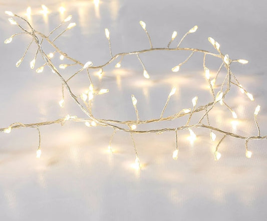 Stringa di 50 Luci LED a Grappolo di Filo d'argento Bianco Caldo IP44
