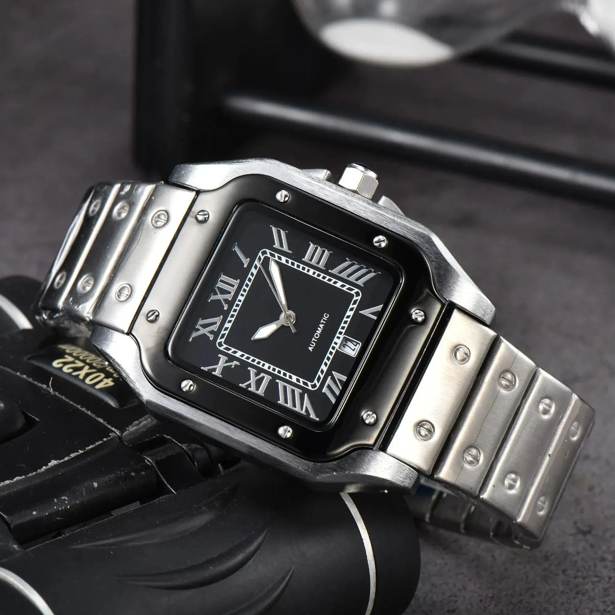 Orologio da Uomo in Acciaio con Quadrante Quadrato - colore nero
