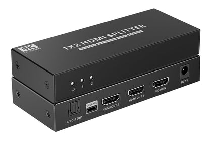 Splitter HDMI 8K UHD 3D 60Hz 2 vie CEC SPDIF Ottico