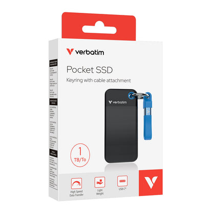 Pocket SSD Portachiavi con Attacco per Cavo USB-C 1TB Nero Blu