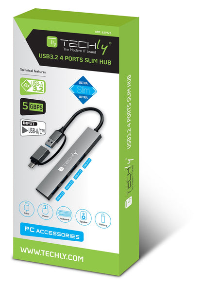Hub USB-A USB-C 3.2 a 4 porte USB-A Slim in Metallo