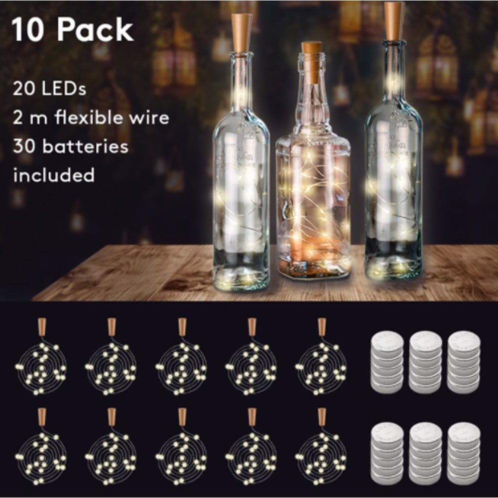 10 Strip da 20 LED Bianco Caldo per Bottiglie