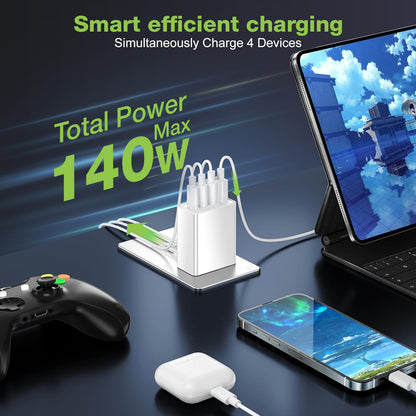Caricatore Alimentatore GaN 3 porte USB-C e 1 USB-A da Muro 140W