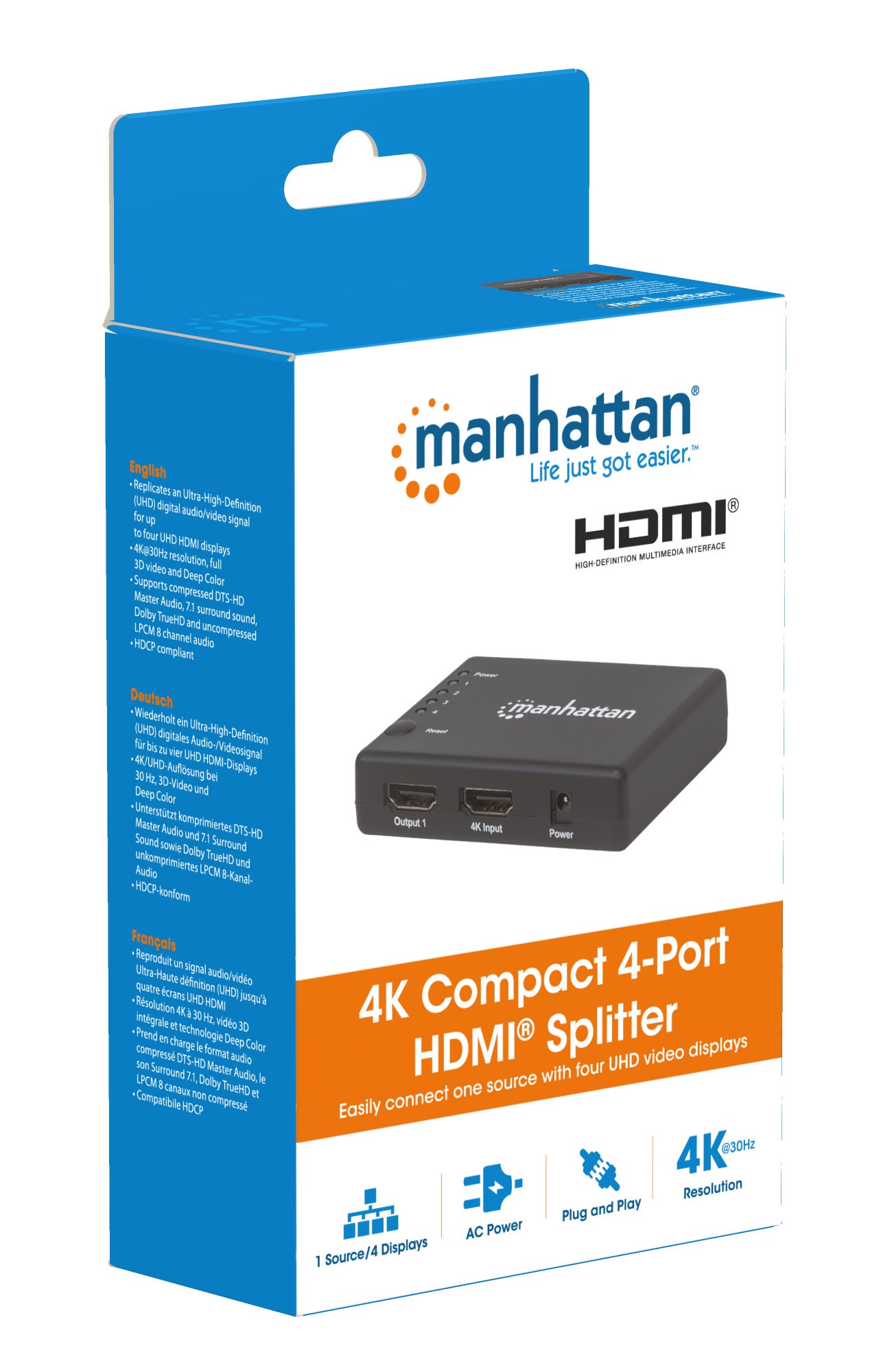 Splitter HDMI 4K UHD 3D con LED 4 vie