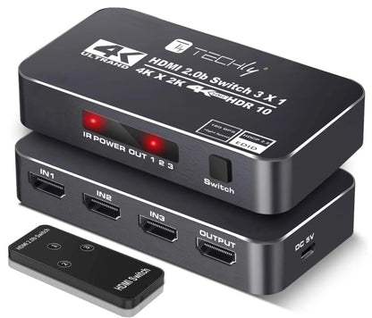 Switch HDMI 2.0b 3in 1out 4K HDR HDCP2.2 con Telecomando