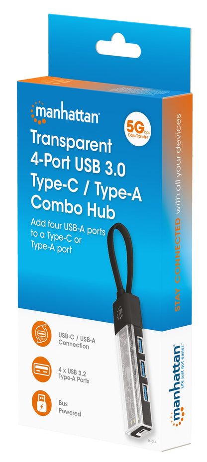 Hub Combo USB 3.2 USB-C e USB-A 4 Porte Nero Trasparente