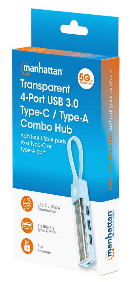 Hub Combo USB 3.2 USB-C e USB-A 4 Porte Verde Trasparente