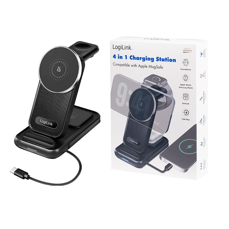 Stazione di Ricarica Wireless USB-C 4 in 1 compatibile con Apple MagSafe 20,5W Nero