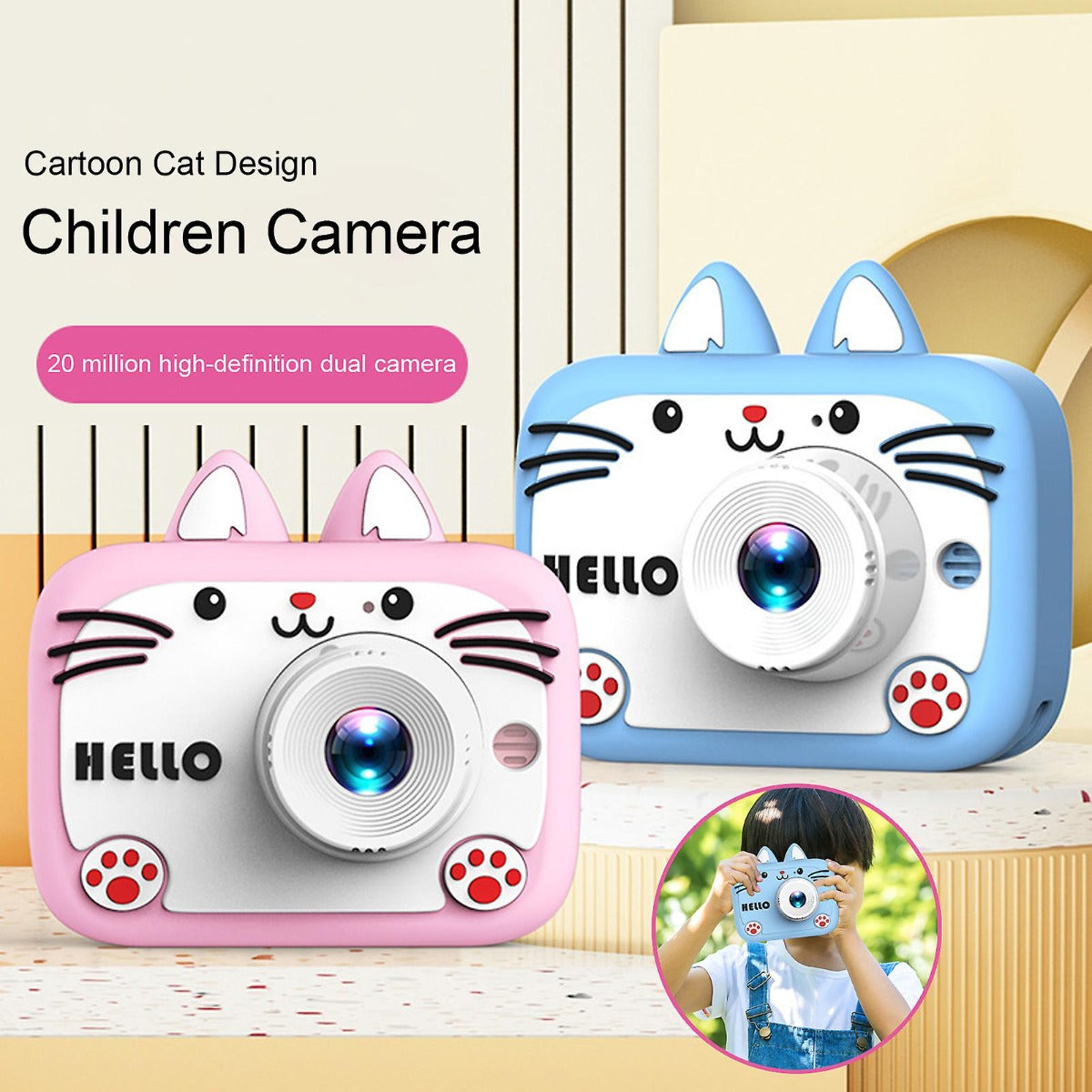 Fotocamera Digitale per Bambini X900 - Design a Forma di Gatto, HD, Selfie e Video Macro