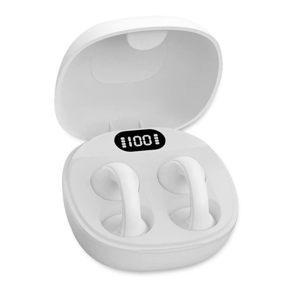 Cuffie Auricolari Wireless Aperte OWS con Custodia Smart Touch Screen LCD Bianco