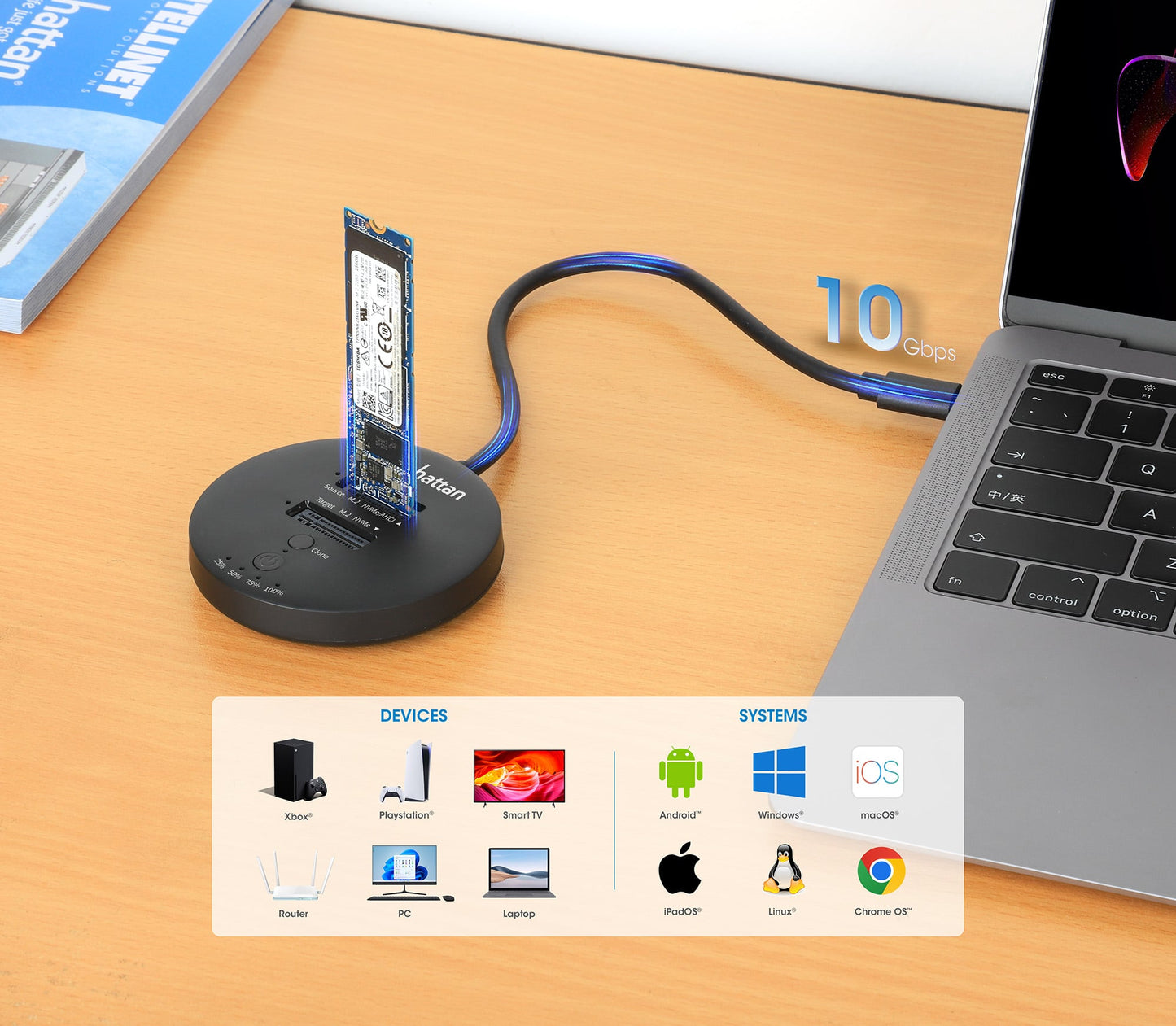 Docking Station Dual-Bay M.2 NVMe Clone SSD