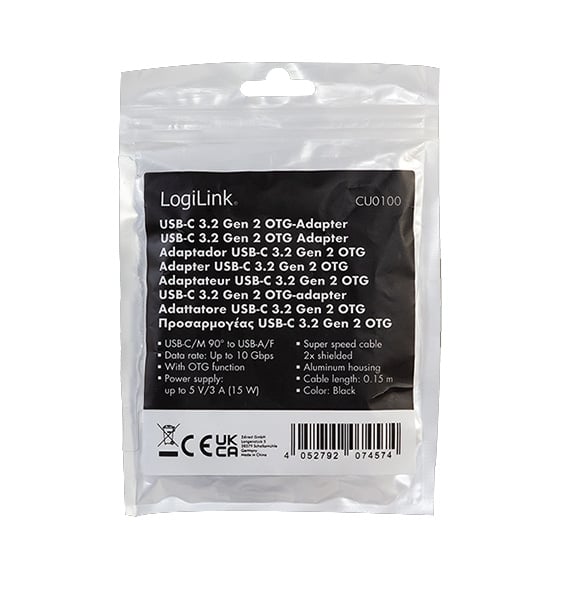 Cavo USB 3.2 Gen2 OTG USB-C Maschio Angolato a USB-A Femmina 0,2 m