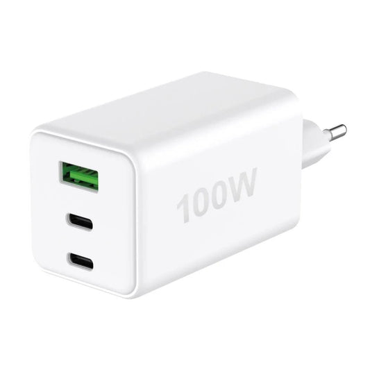 Caricatore Alimentatore GaN 100W 2x USB-C&trade; 1x USB-A Power Delivery Fast Charger Bianco