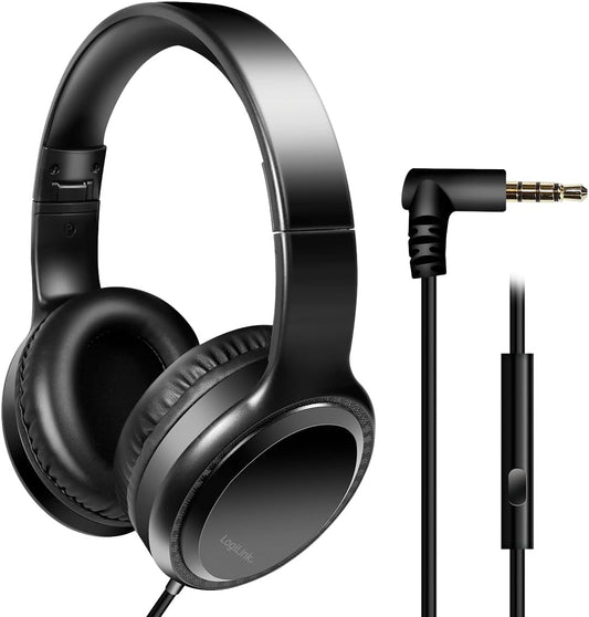 Cuffia Stereo Pieghevole con Microfono Jack 3,5 mm Nero