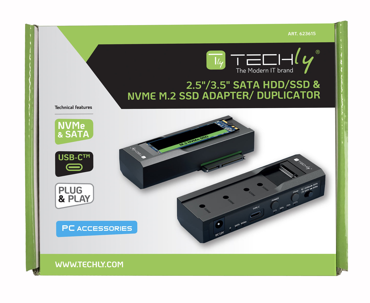 Adattatore/Duplicatore per HDD/SSD SATA da 2,5”/3,5” e SSD NVME M.2