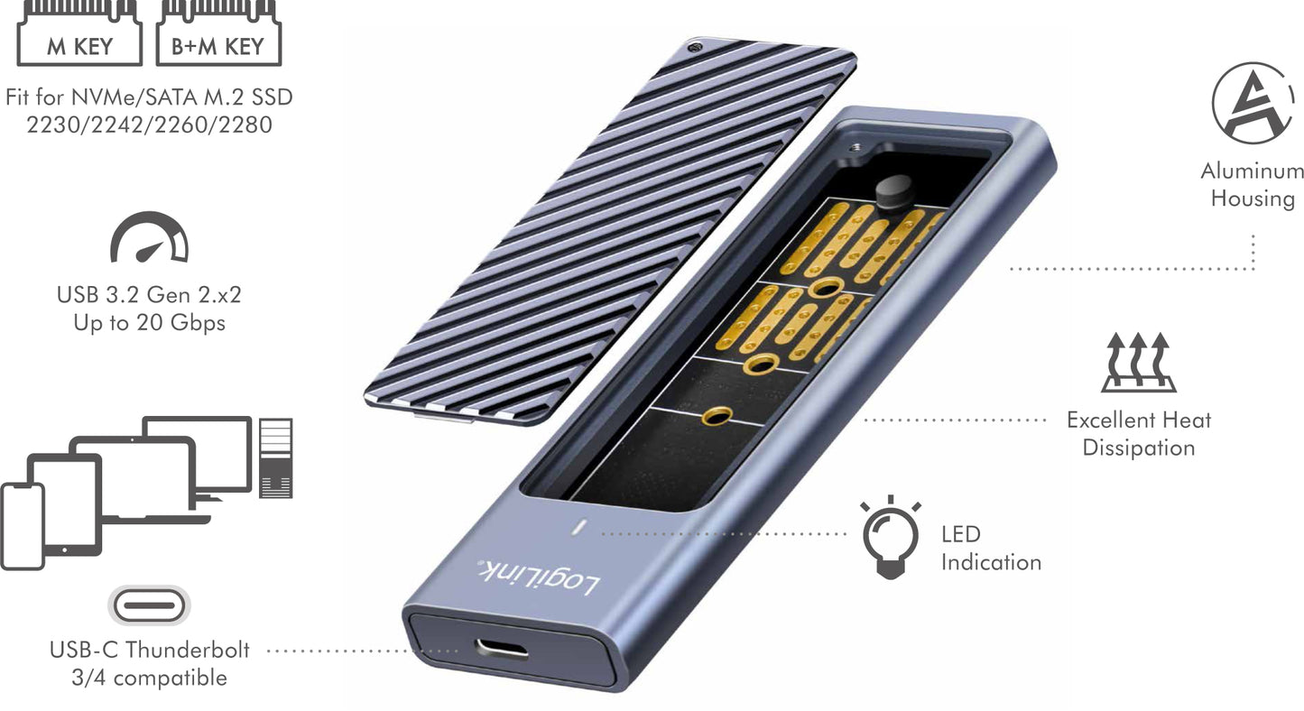 Box Esterno USB-C 3.2 Gen 2 per SSD M.2 NVMe e SATA