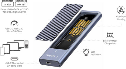 Box Esterno USB-C 3.2 Gen 2 per SSD M.2 NVMe e SATA