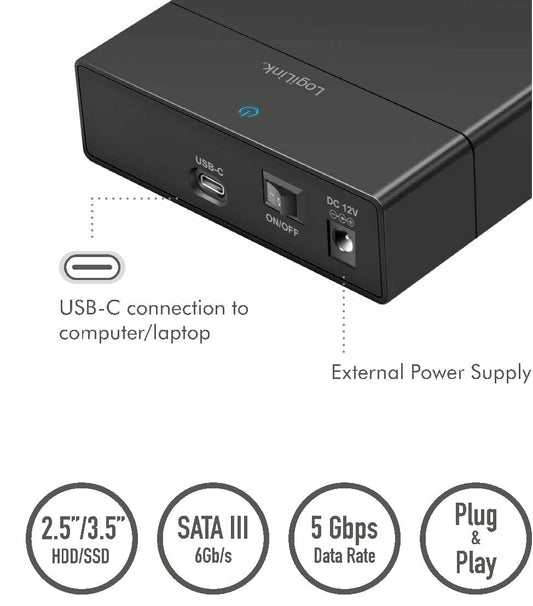 Box Esterno USB-C 3.2 Gen 1 per HDD/SSD SATA da 2,5'' e 3,5''