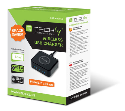 Stazione di Ricarica Wireless 65W 3xUSB-C e 2xUSB-A