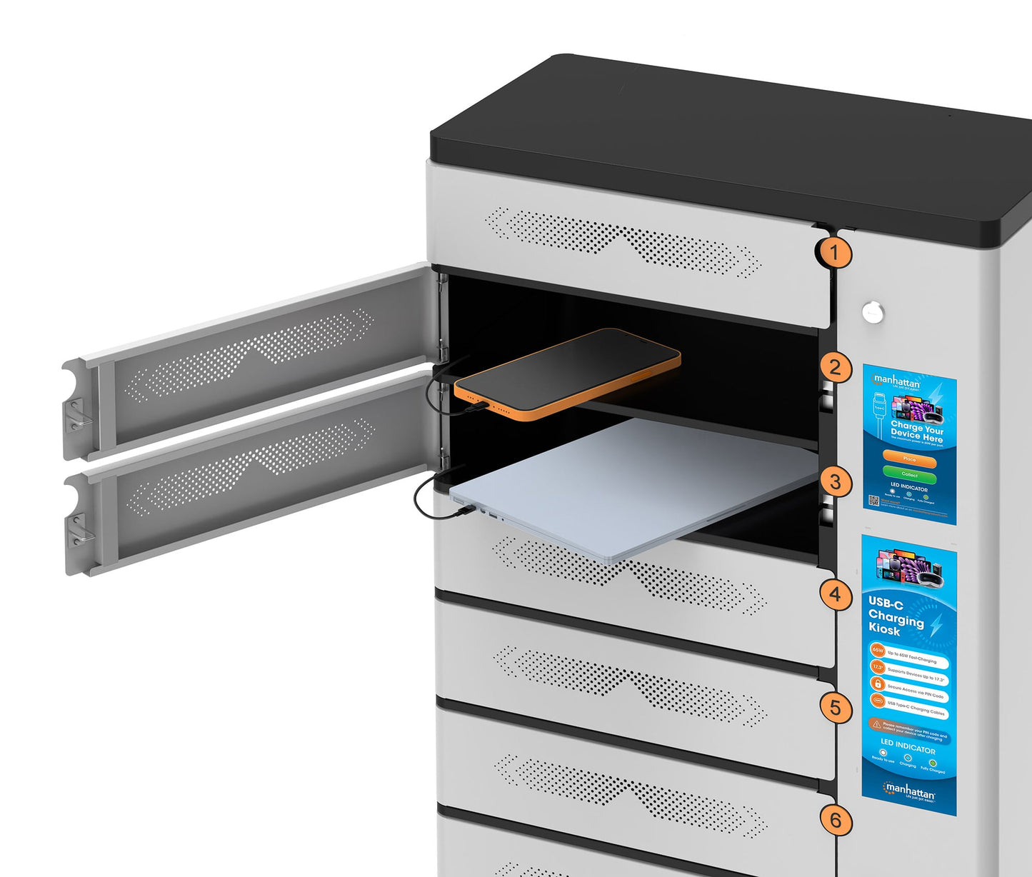 Armadio di Ricarica USB-C 16 Scomparti con Chiusura a PIN e Touchscreen 850W Grigio