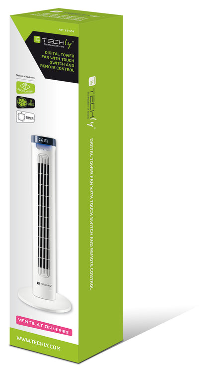 Ventilatore a Torre da Pavimento 36'' 3 Velocità con Telecomando Oscillazione 75&deg; e Timer