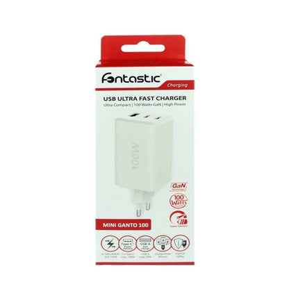 Caricatore Alimentatore GaN 100W 2x USB-C 1x USB-A Power Delivery Fast Charger Bianco