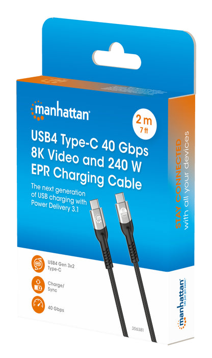 Cavo USB4 EPR USB-C M/M 40G 240W PD 3.1 8K E-Mark 2m