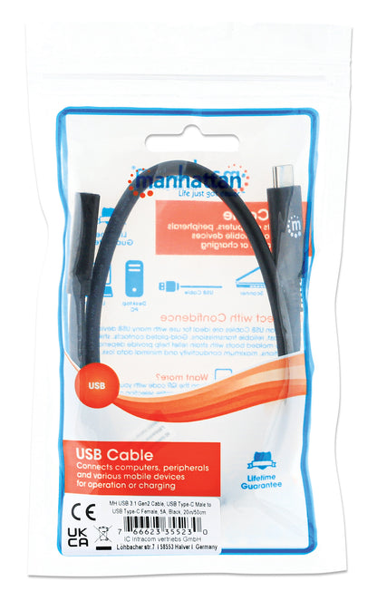 Cavo prolunga USB 3.2 Gen 2 SuperSpeed+ USB-C Maschio/Femmina 0,5m Nero