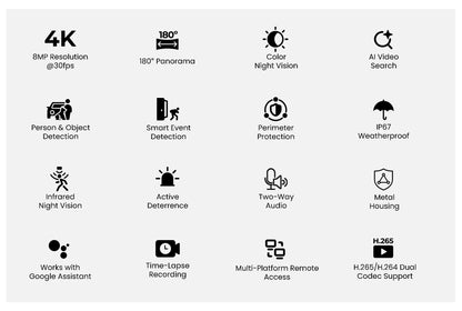 Telecamera Smart PoE 4K Doppio Obiettivo a 180&deg; Visione Notturna a Colori, PCT8MD