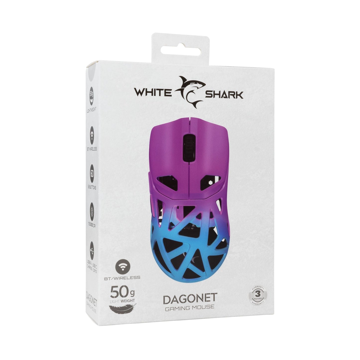 Mouse Ottico Wireless Gaming 24000 Dpi Retroilluminazione DPI LED Blu Viola, DAGONET-BLP