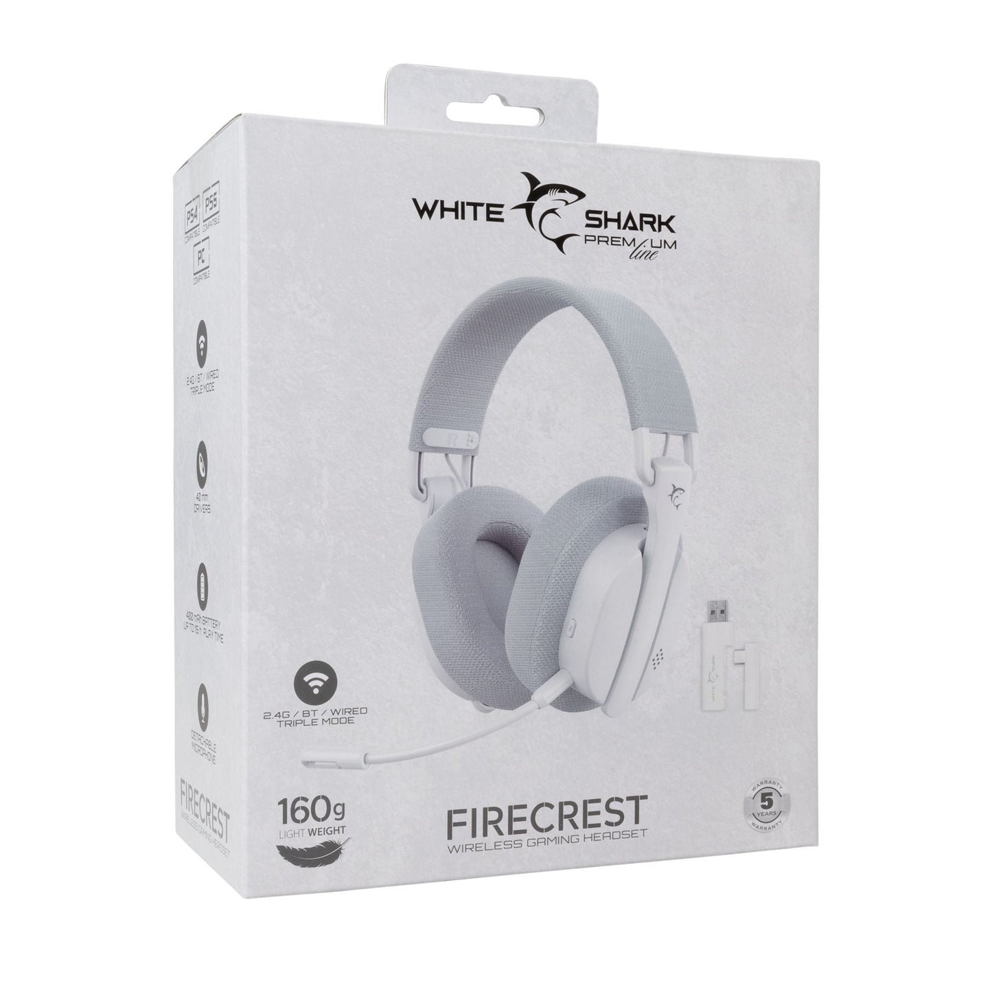Cuffia Gaming Wireless BT con Microfono Bianco FIRECREST