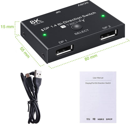 Switch Bidirezionale Convertitore Splitter DisplayPort 8K DP1.4 per Sorgenti Multiple e Display