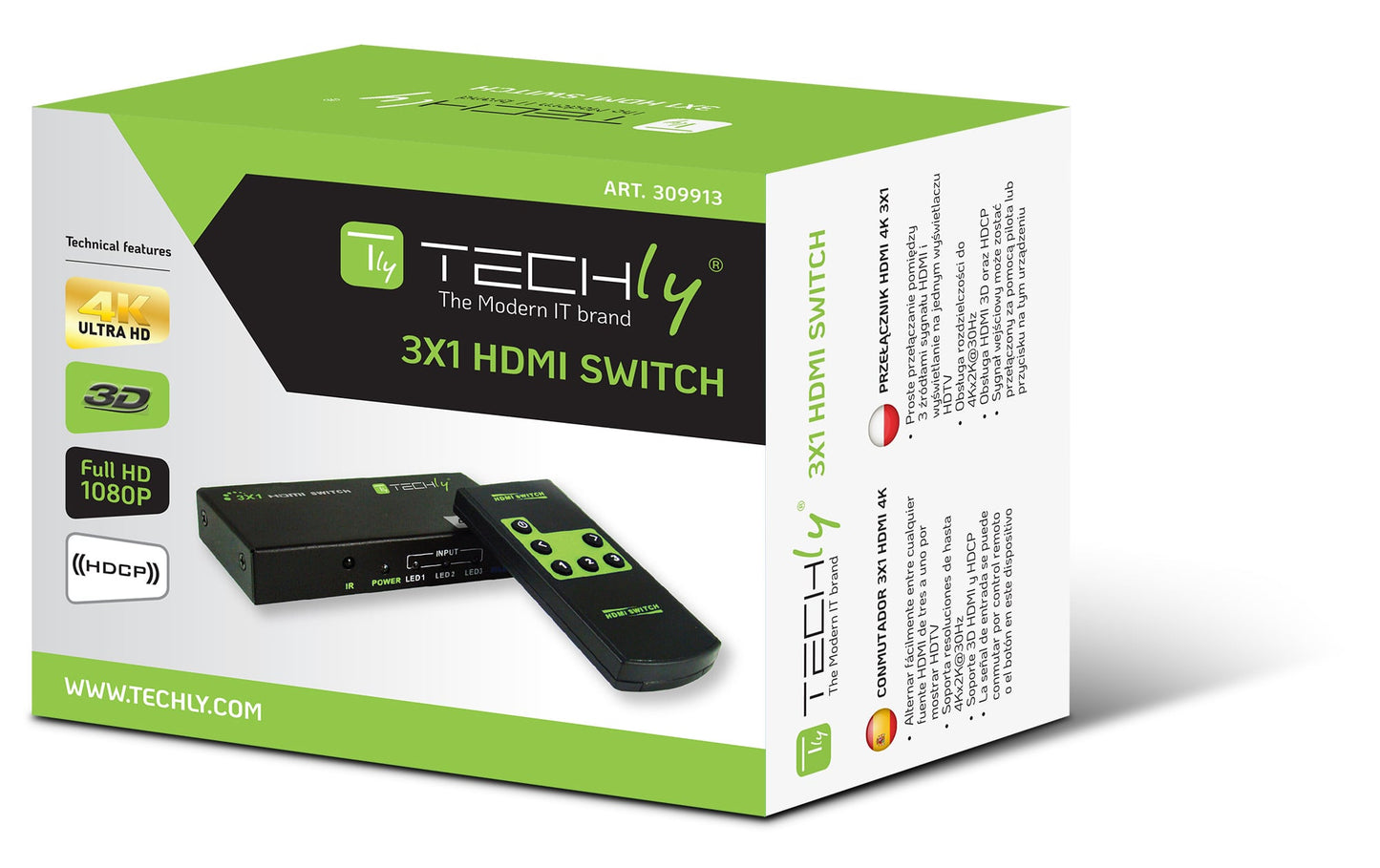 Switch HDMI 3 IN 1 OUT con Telecomando 4K UHD 3D