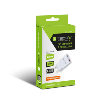 Caricatore Alimentatore USB-C 20W e USB-A QC da Muro