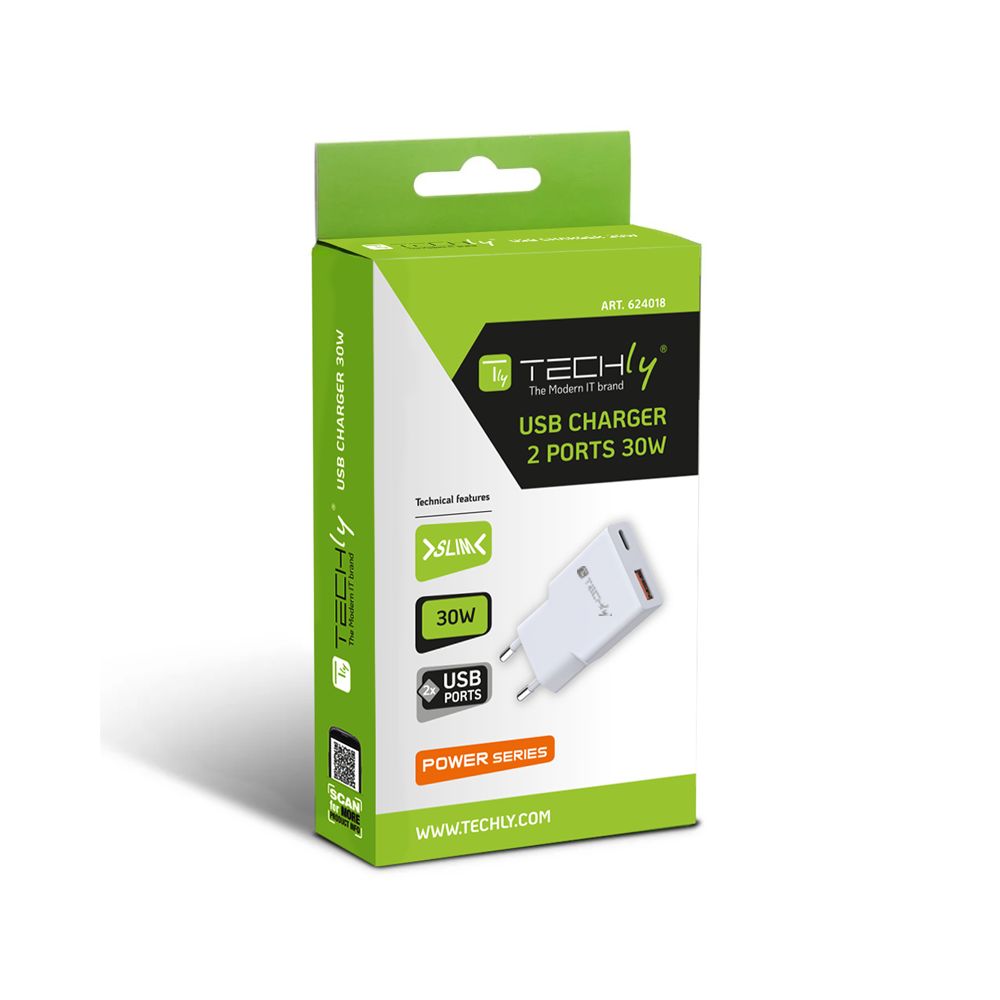 Caricatore Alimentatore USB-C 30W e USB-A QC da Muro