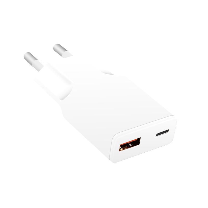 Caricatore Alimentatore GaN USB-C (PD) + USB-A (QC) da Muro 30W Bianco