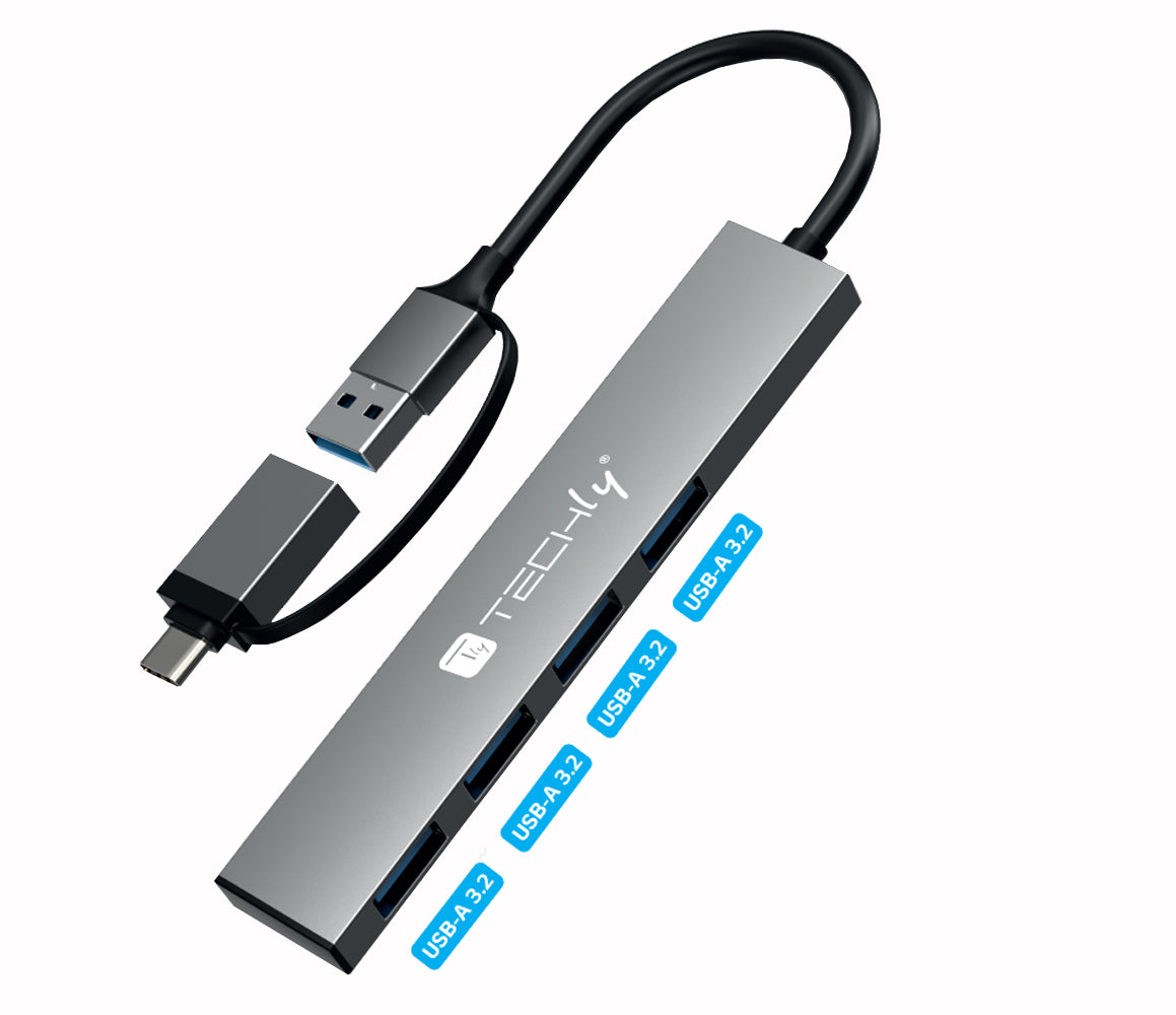 Hub USB-A USB-C 3.2 a 4 porte USB-A Slim in Metallo