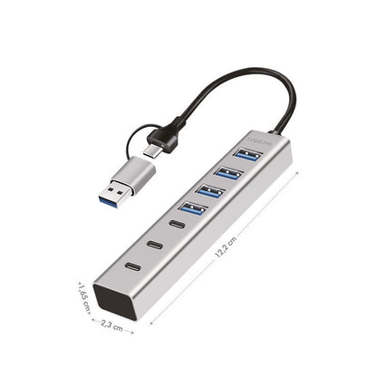 Hub USB 3.2 4 porte USB-A e 3 porte USB-C Alluminio Silver