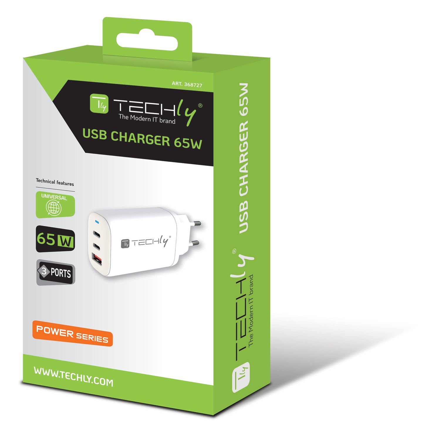 Caricatore Alimentatore 2 porte USB-C e 1 USB-A da Muro 65W