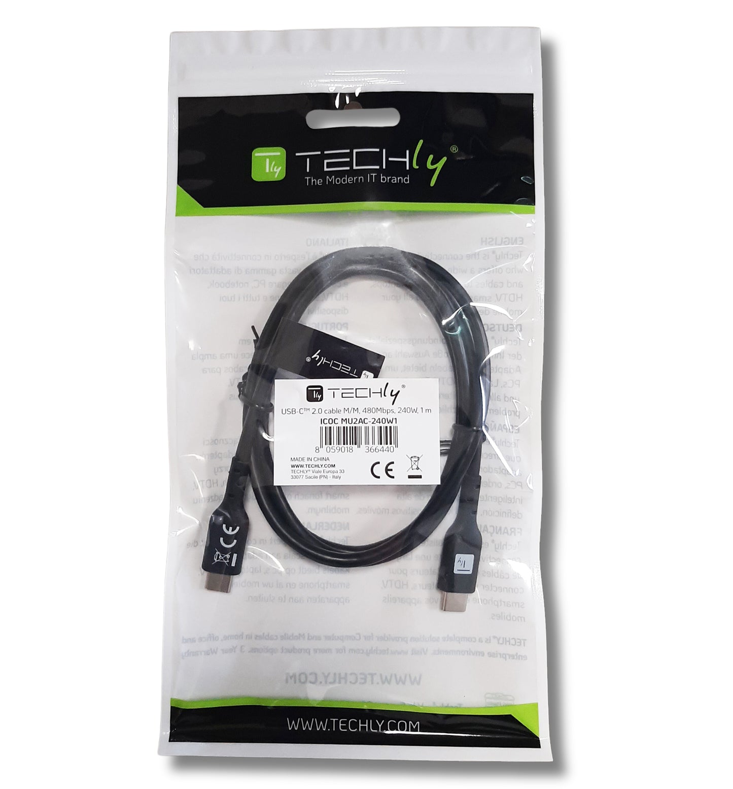 Cavo USB-C M/M E-Mark USB 2.0 240W PD 2m Nero