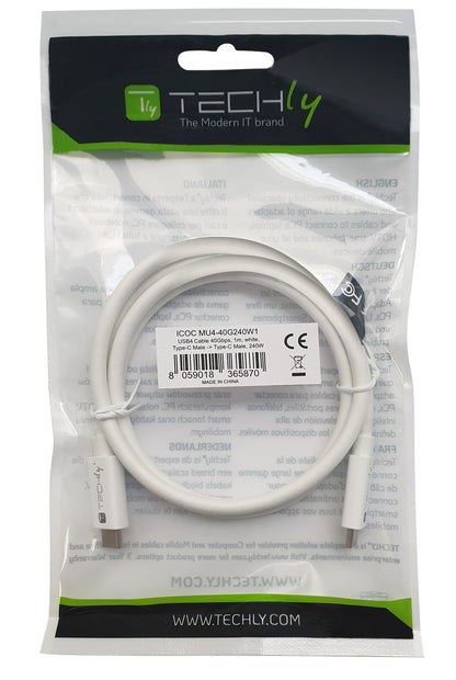 Cavo USB4 Gen3 EPR USB-C M/M 40G 240W PD3.1 8K E-Mark Certificato 1m