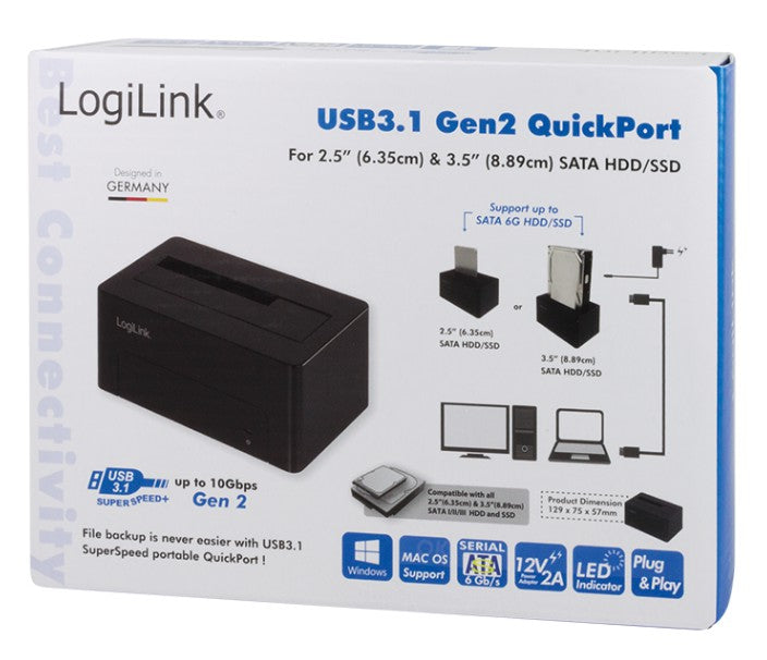 Docking Station USB3.1 Gen2 per HDD/SSD SATA da 2.5''/3.5'' Nero