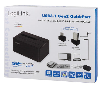 Docking Station USB3.1 Gen2 per HDD/SSD SATA da 2.5''/3.5'' Nero
