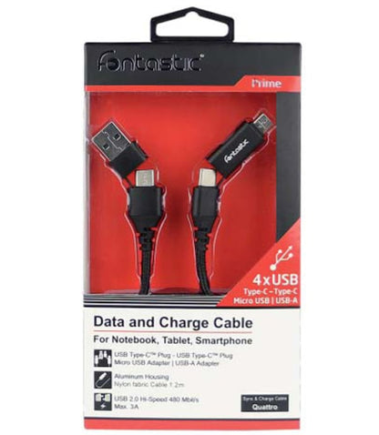 Cavo di Sincronizzazione e Ricarica USB-C USB-A e Micro USB 1.2m Nero