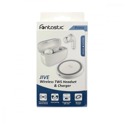 Cuffie Auricolari TWS Jive con Custodia di Ricarica USB-C e Pad Caricatore a Induzione Bianco