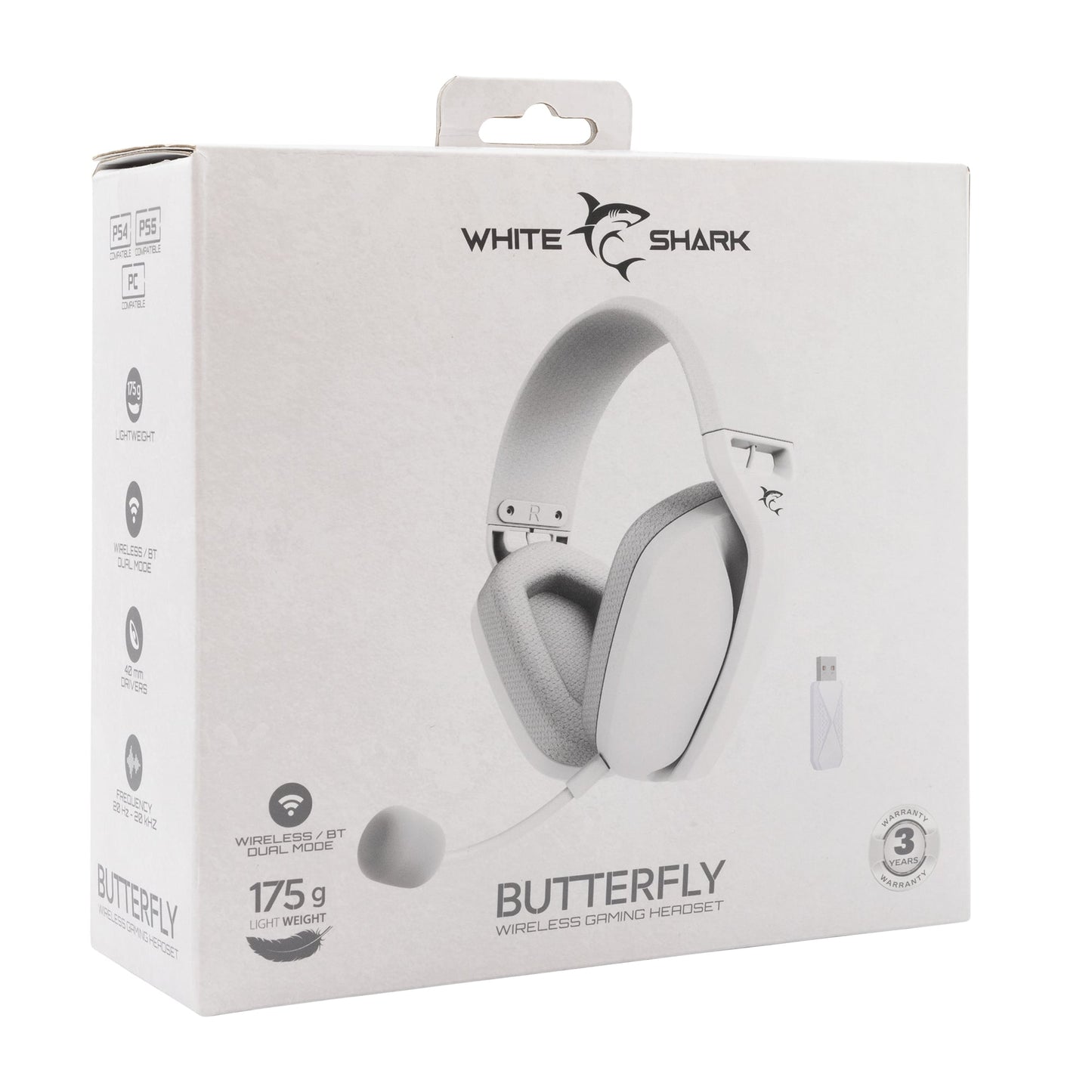 Cuffia Gaming Stereo Wireless con Microfono Bianco BUTTERFLY