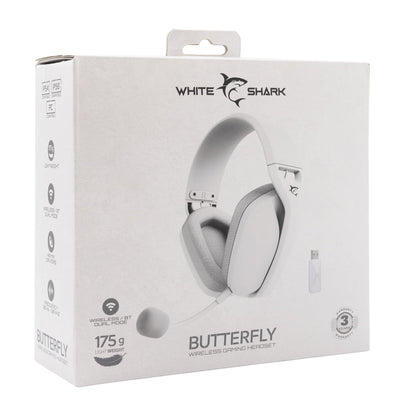 Cuffia Gaming Stereo Wireless con Microfono Bianco BUTTERFLY