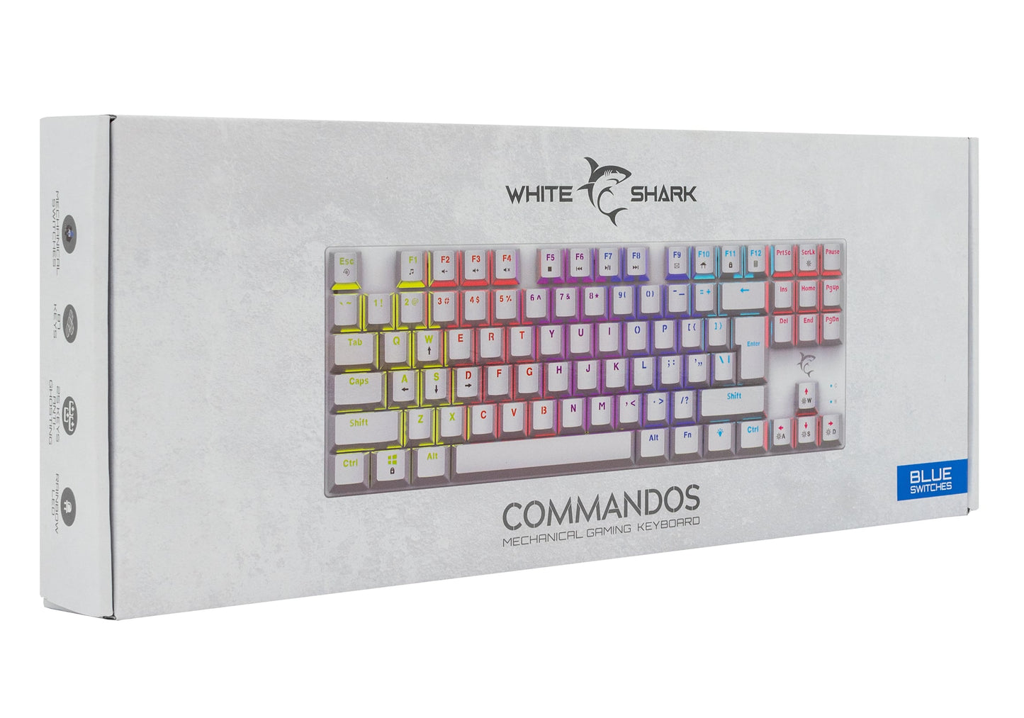 Tastiera Gaming Meccanica USB Anti Ghosting Retroilluminazione LED RGB 87 Tasti Bianco, COMMANDOS